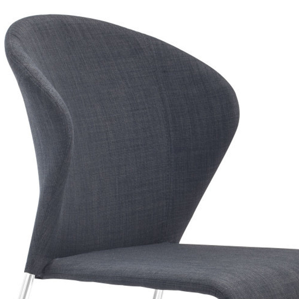 Set of Four Gray And Silver Upholstered Fabric Wing Back Dining Side Chairs