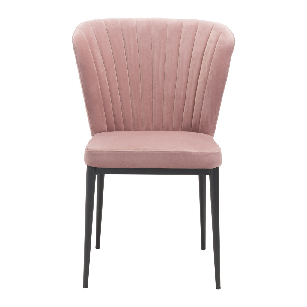 Set of Two Tufted Pink and Black Upholstered Velvet Wing Back Dining Side Chairs