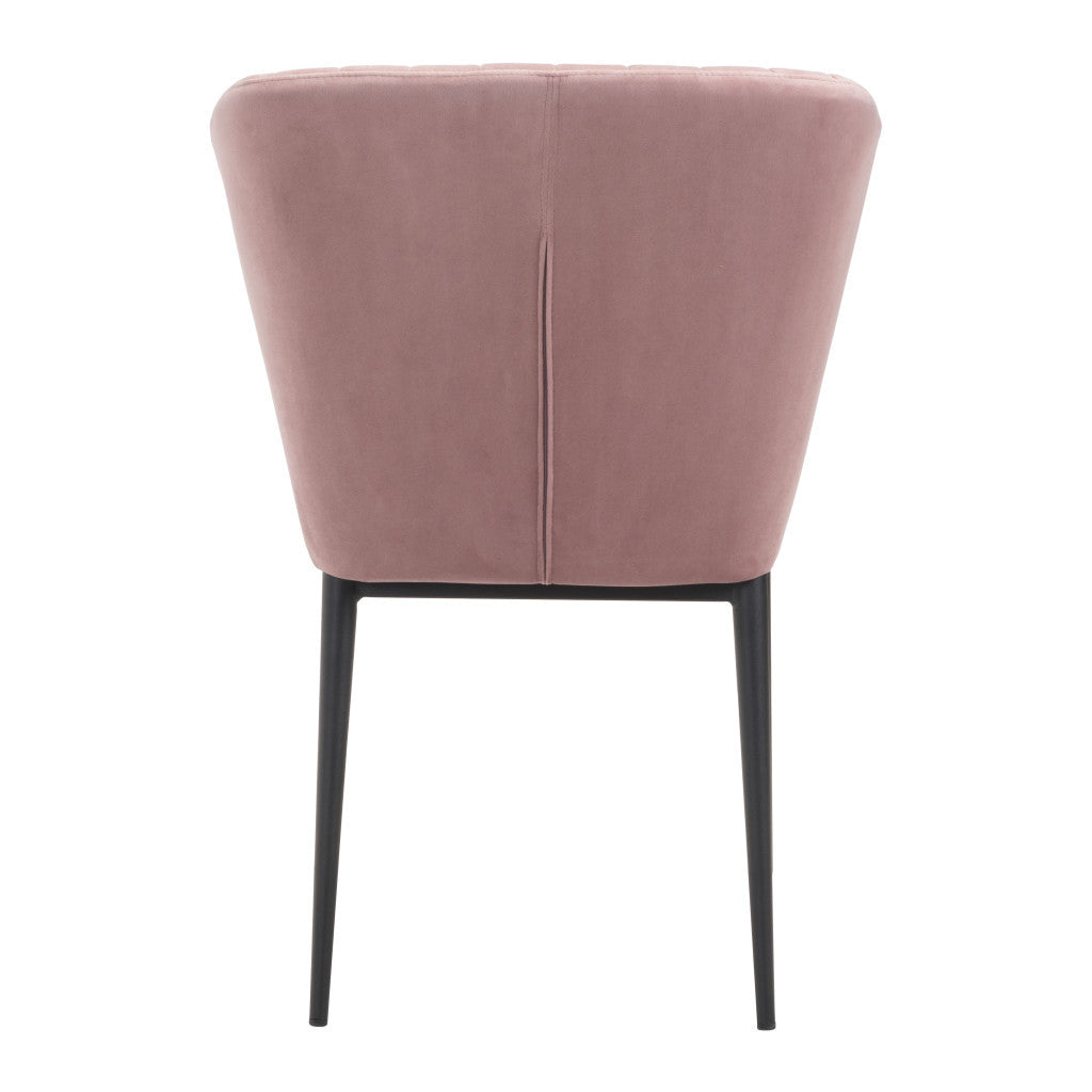 Set of Two Tufted Pink and Black Upholstered Velvet Wing Back Dining Side Chairs