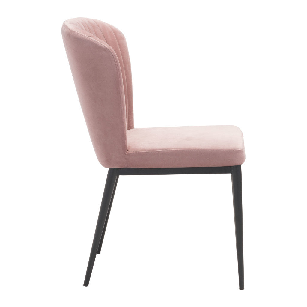 Set of Two Tufted Pink and Black Upholstered Velvet Wing Back Dining Side Chairs