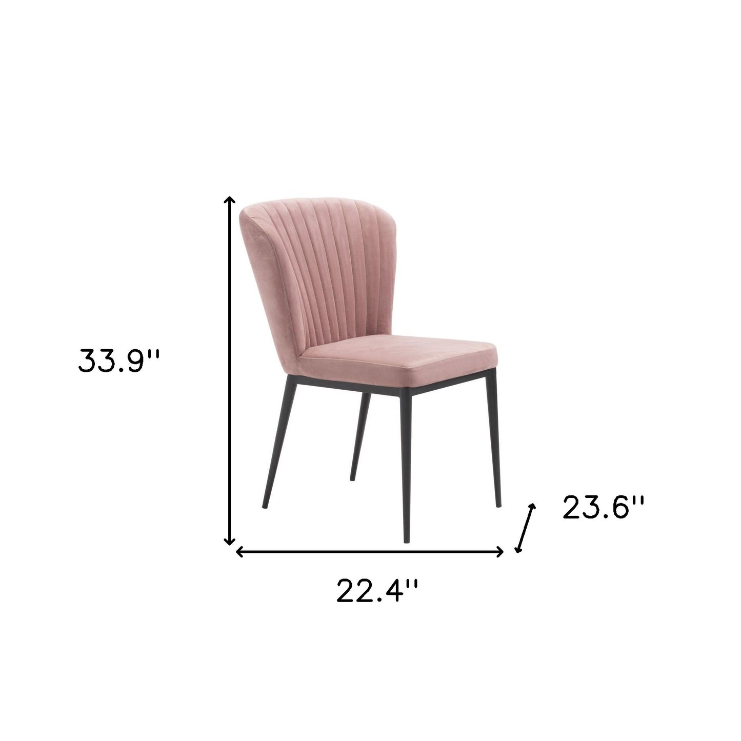 Set of Two Tufted Pink and Black Upholstered Velvet Wing Back Dining Side Chairs