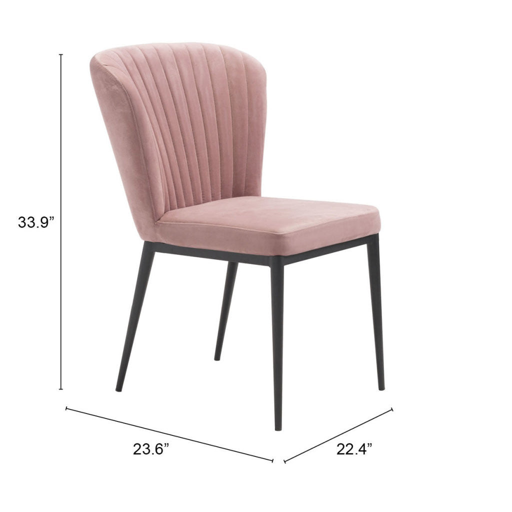 Set of Two Tufted Pink and Black Upholstered Velvet Wing Back Dining Side Chairs