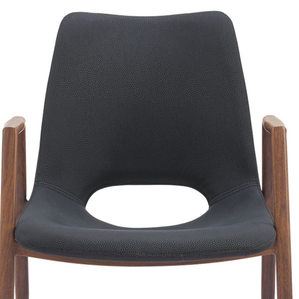 Set of Two Black And Brown Upholstered Faux Leather Open Back Dining Arm Chairs