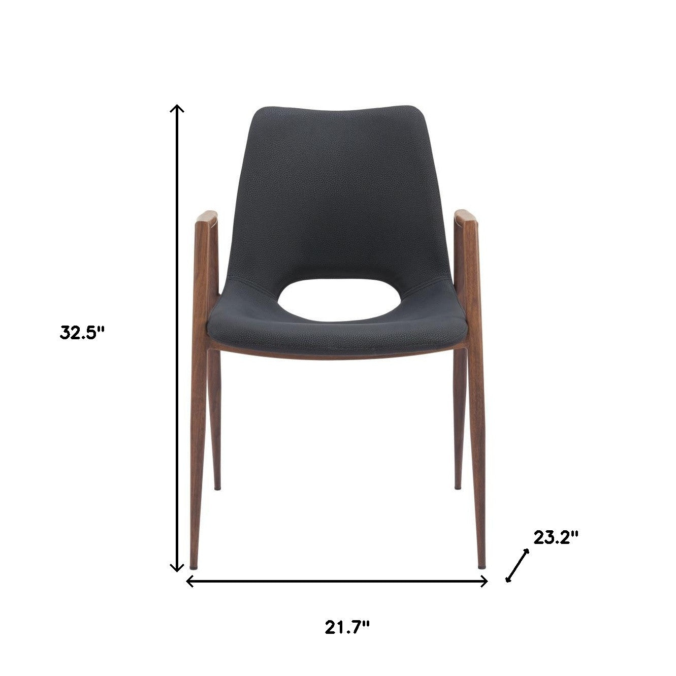 Set of Two Black And Brown Upholstered Faux Leather Open Back Dining Arm Chairs