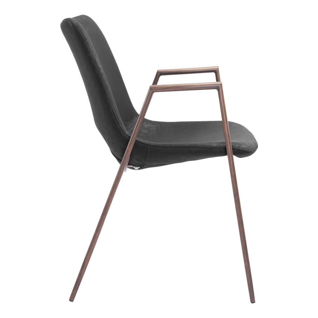 Set of Two Black And Brown Upholstered Faux Leather Open Back Dining Arm Chairs