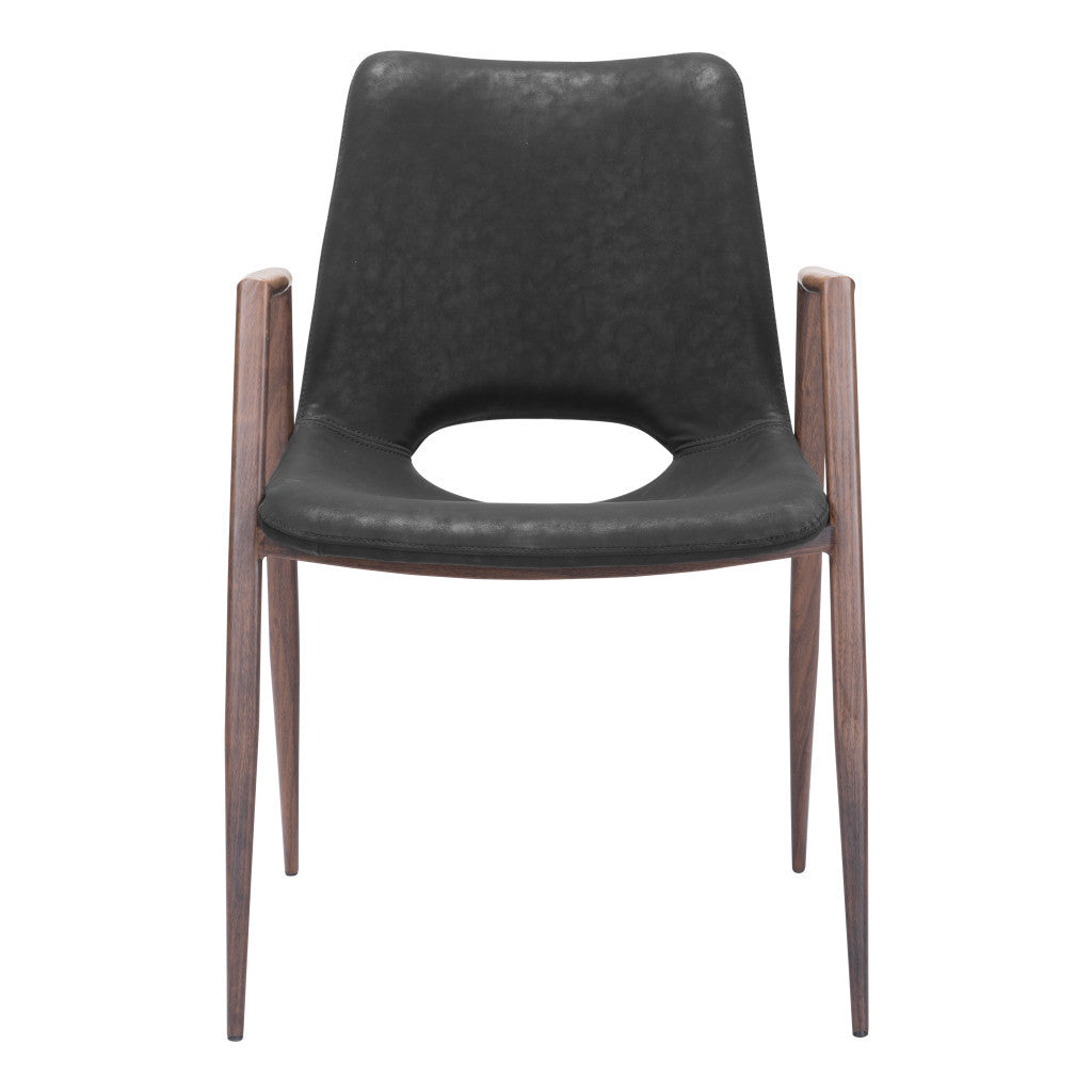 Set of Two Black And Brown Upholstered Faux Leather Open Back Dining Arm Chairs