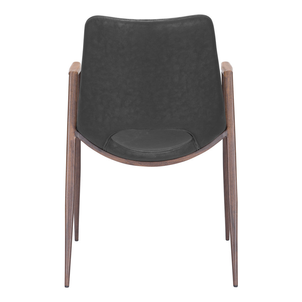 Set of Two Black And Brown Upholstered Faux Leather Open Back Dining Arm Chairs