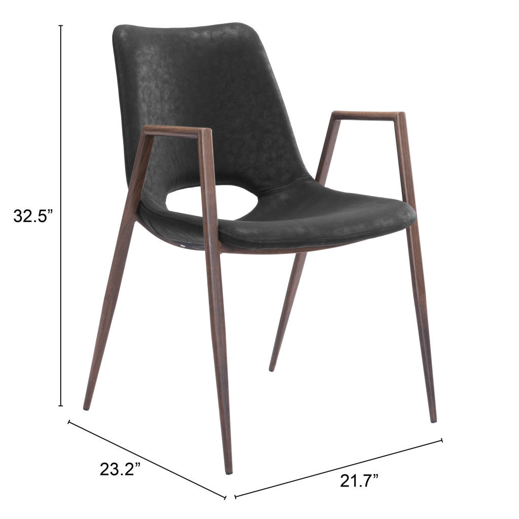 Set of Two Black And Brown Upholstered Faux Leather Open Back Dining Arm Chairs