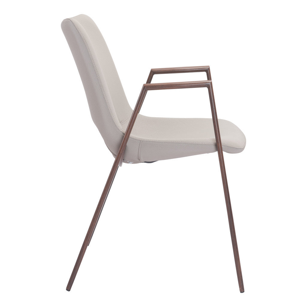 Set of Two Beige and Brown Upholstered Faux Leather Dining Arm Chairs