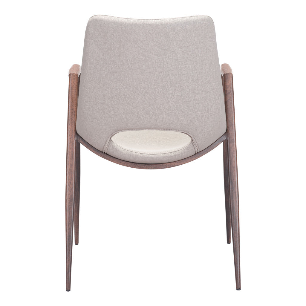 Set of Two Beige and Brown Upholstered Faux Leather Dining Arm Chairs