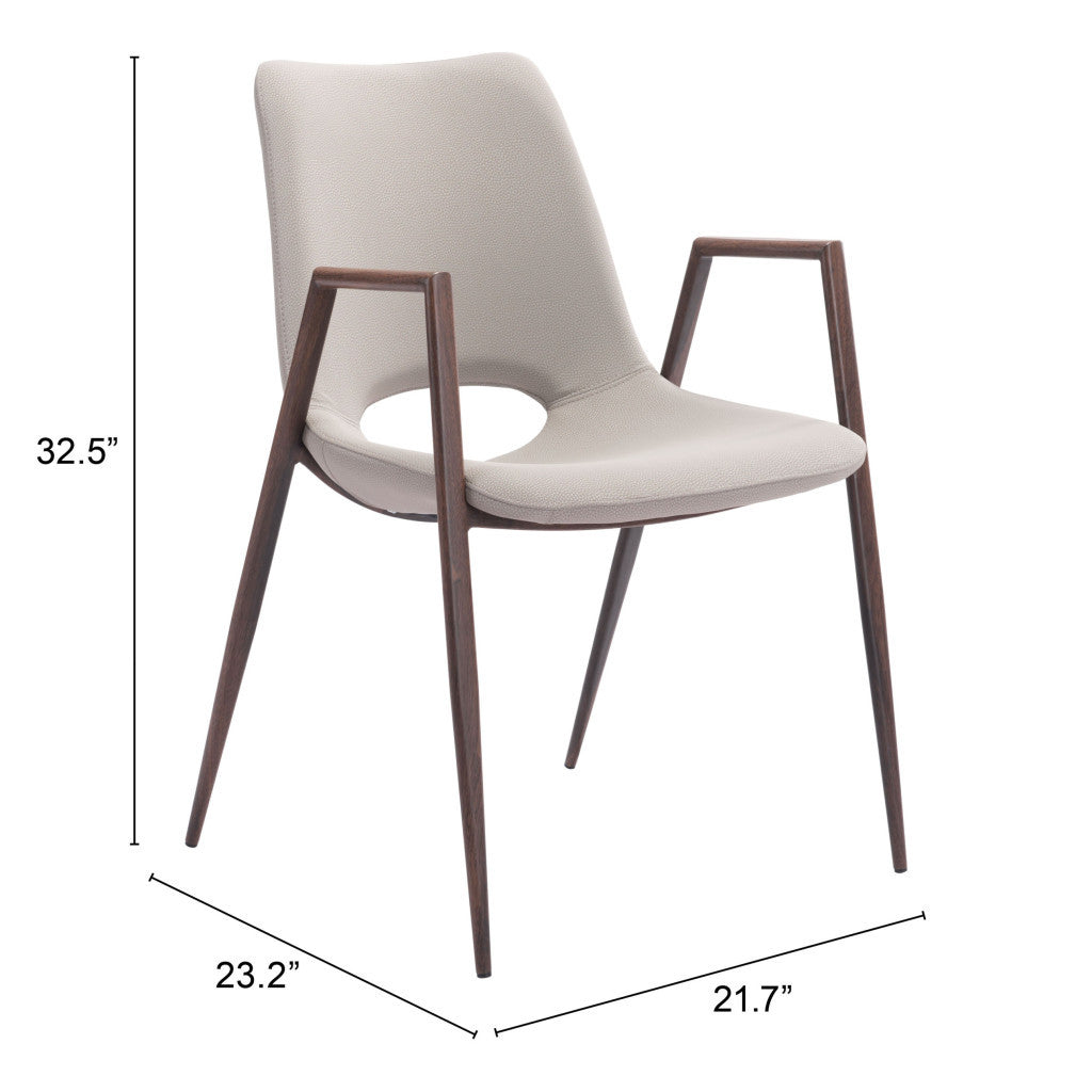 Set of Two Beige and Brown Upholstered Faux Leather Dining Arm Chairs