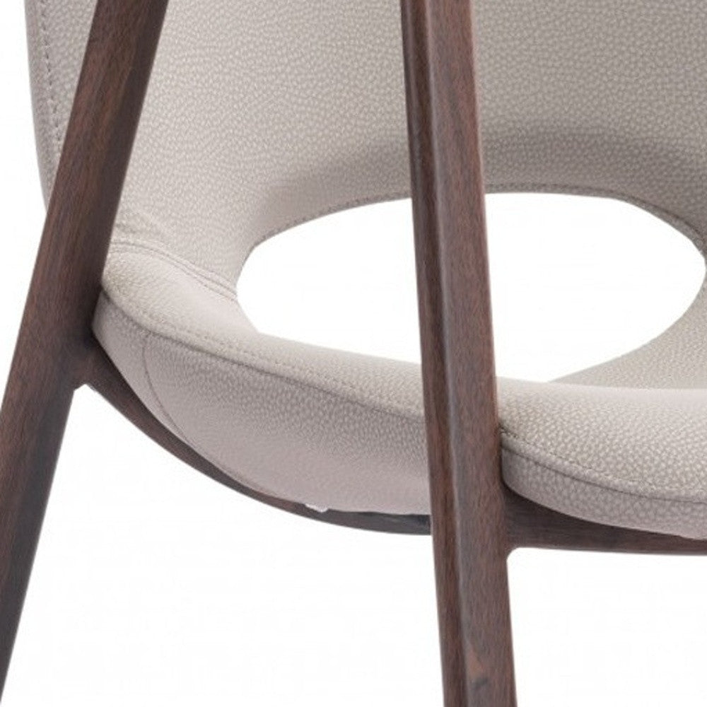 Set of Two Beige and Brown Upholstered Faux Leather Dining Arm Chairs