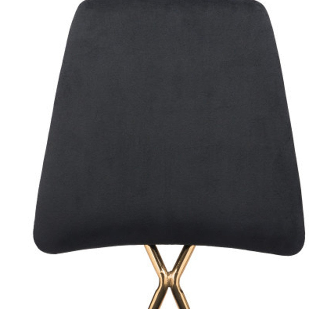 Set of Two Black And Gold Upholstered Velvet Open Back Dining Side Chairs