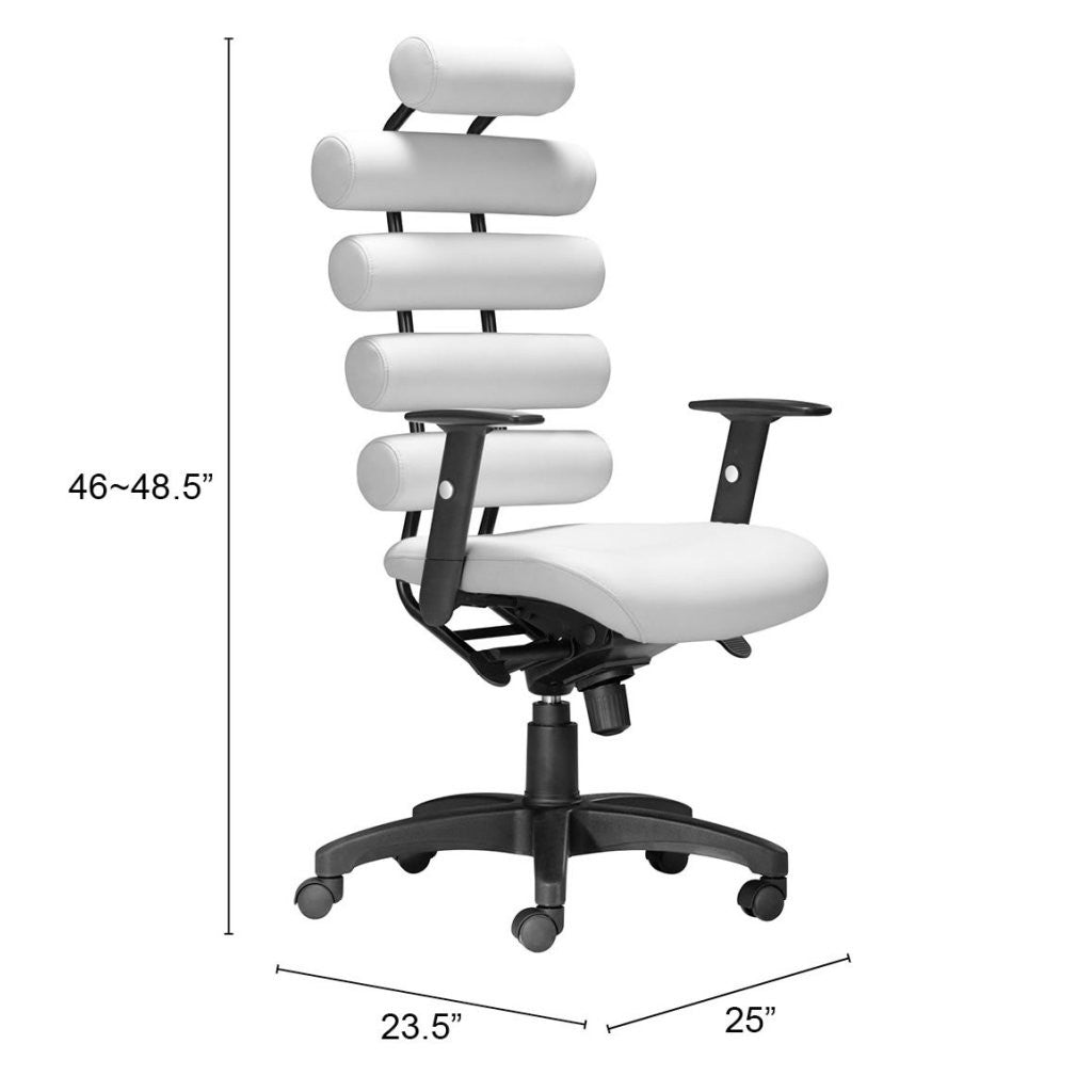 White and Black Adjustable Swivel Faux Leather Rolling Executive Office Chair