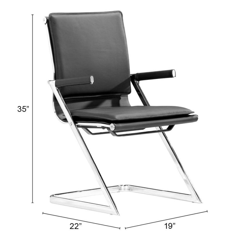 Set Of Two Black Faux Leather Seat Adjustable Conference Chair Metal Back Steel Frame