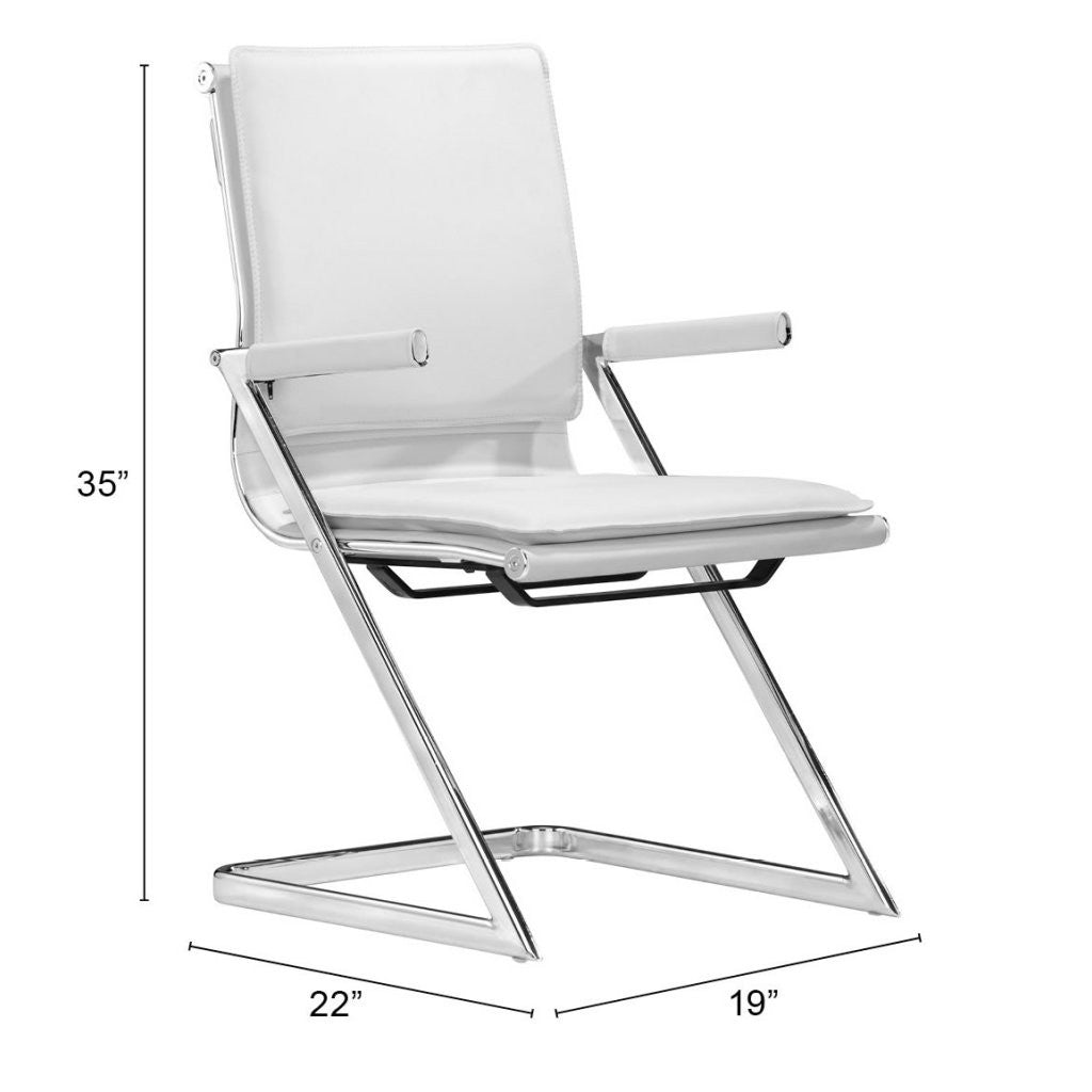 Set of Two White and Silver Faux Leather Conference Office Chair