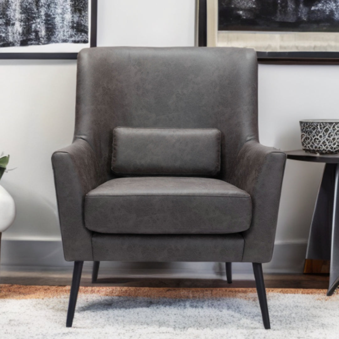 29" Black Faux Leather And Upholstered Arm Chair And Toss Pillow