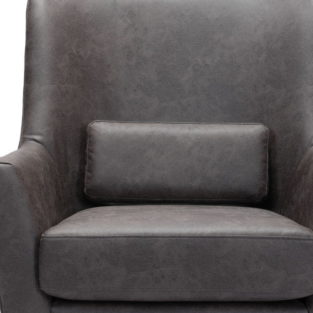 29" Black Faux Leather And Upholstered Arm Chair And Toss Pillow