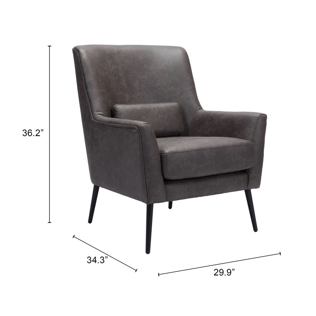 29" Black Faux Leather And Upholstered Arm Chair And Toss Pillow