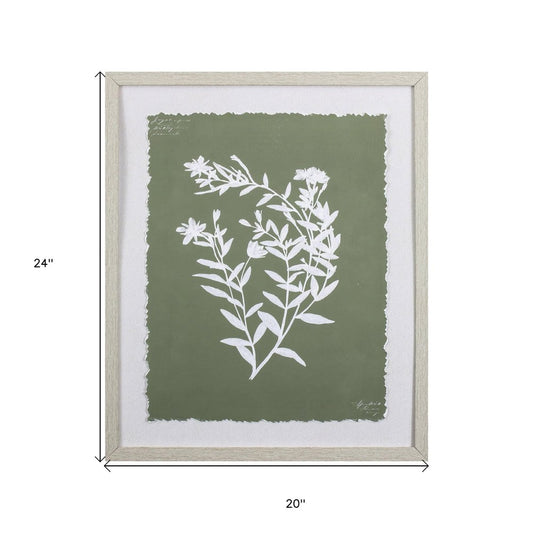 Moss Green and White Botanical Flowers 3 Wall Art