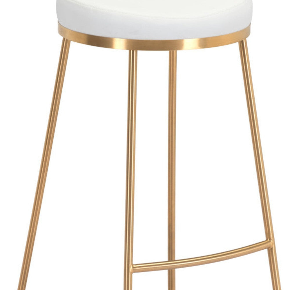 Set of Two 31" White And Gold Steel Backless Bar Height Bar Chairs