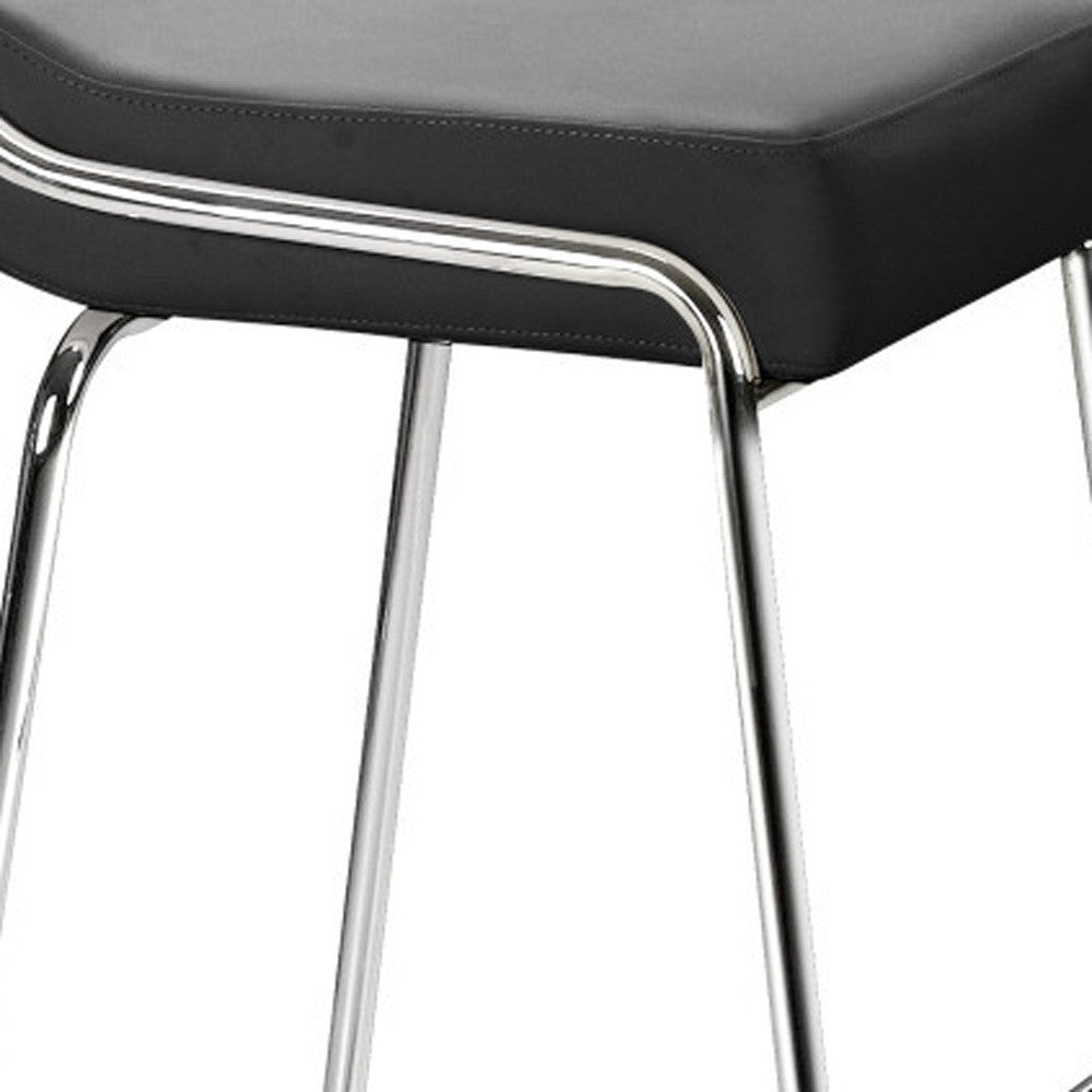 Set of Two 32" Black And Silver Faux Leather And Steel Backless Bar Height Bar Chairs