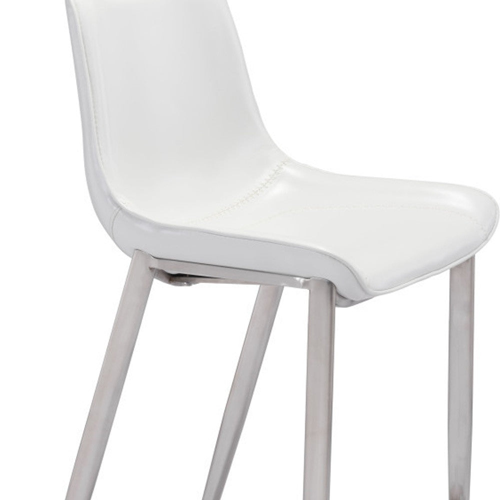 Set of Two 30" White And Silver Steel Low Back Bar Height Bar Chairs