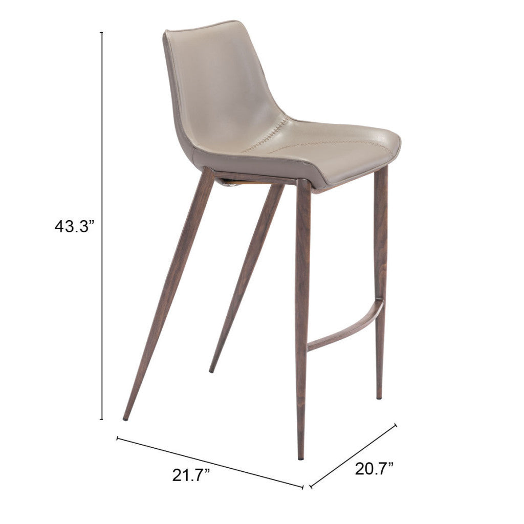 Set of Two 30" Gray And Brown Steel Low Back Bar Height Bar Chairs