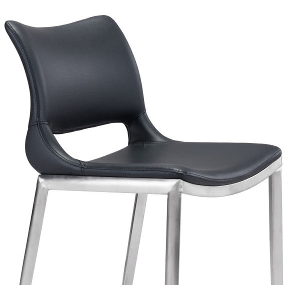 Set of Two 25" Black And Silver Steel Low Back Counter Height Bar Chairs