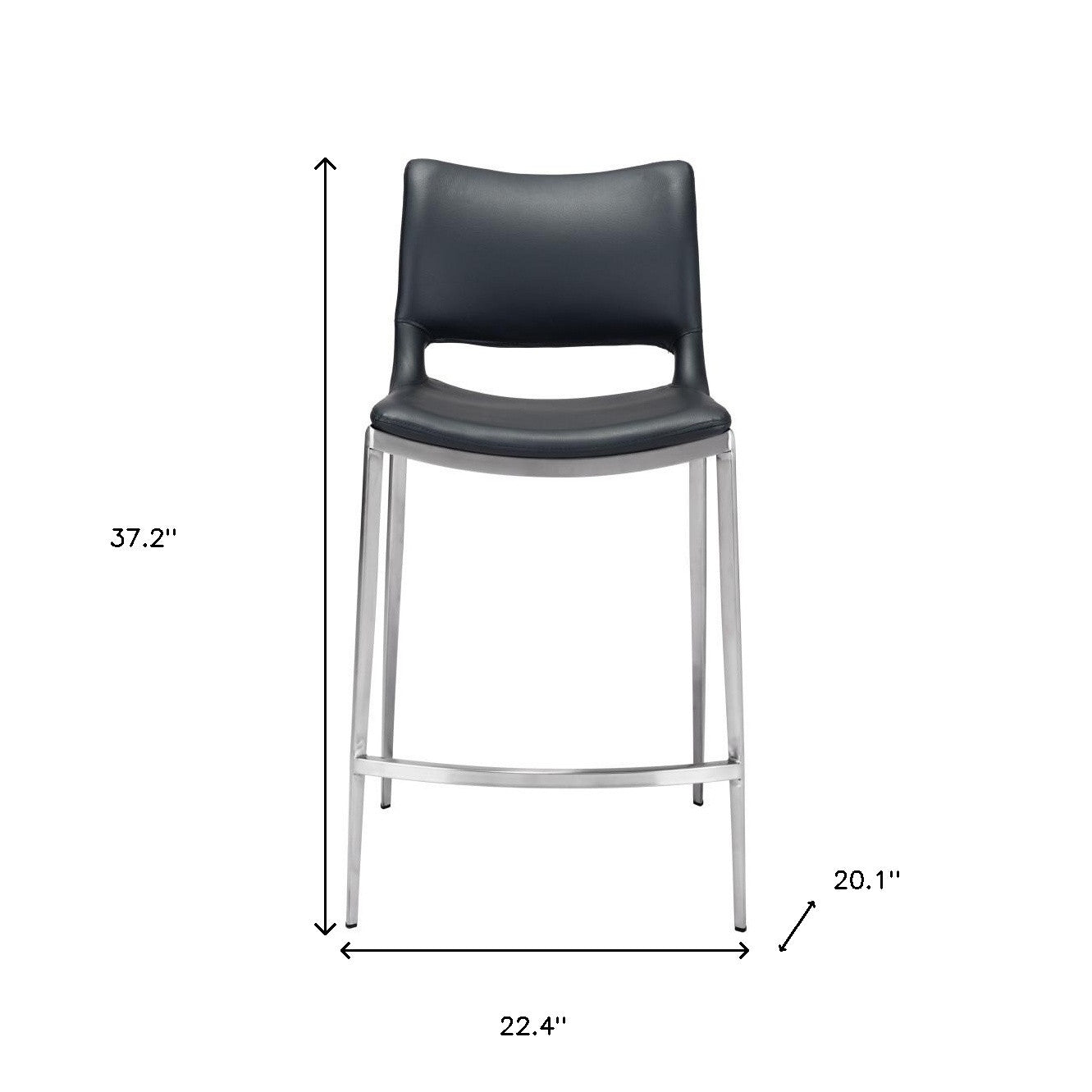 Set of Two 25" Black And Silver Steel Low Back Counter Height Bar Chairs