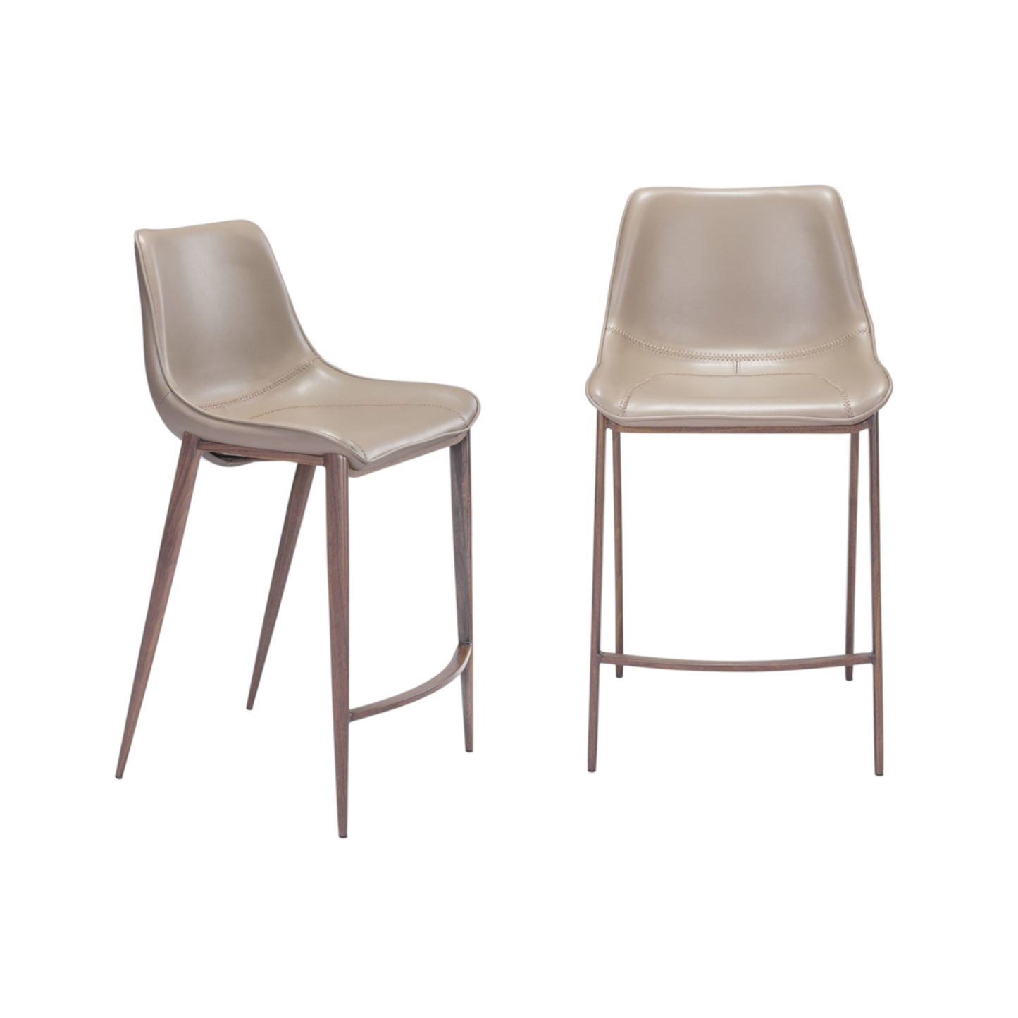 Set of Two 26" Gray and Brown Steel Low Back Counter Height Bar Chairs