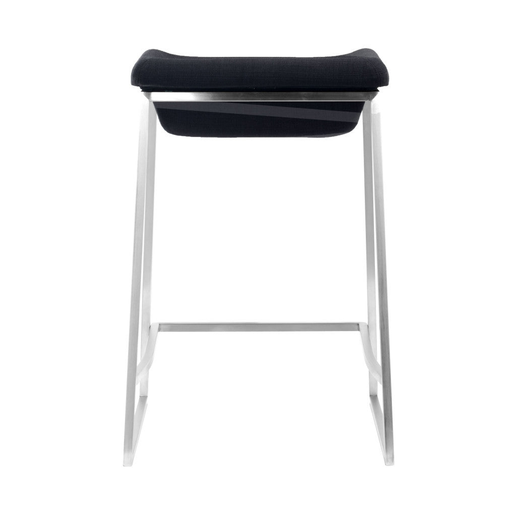 Set of Two 24" Black and Silver Fabric and Stainless Steel Backless Counter Height Bar Chairs