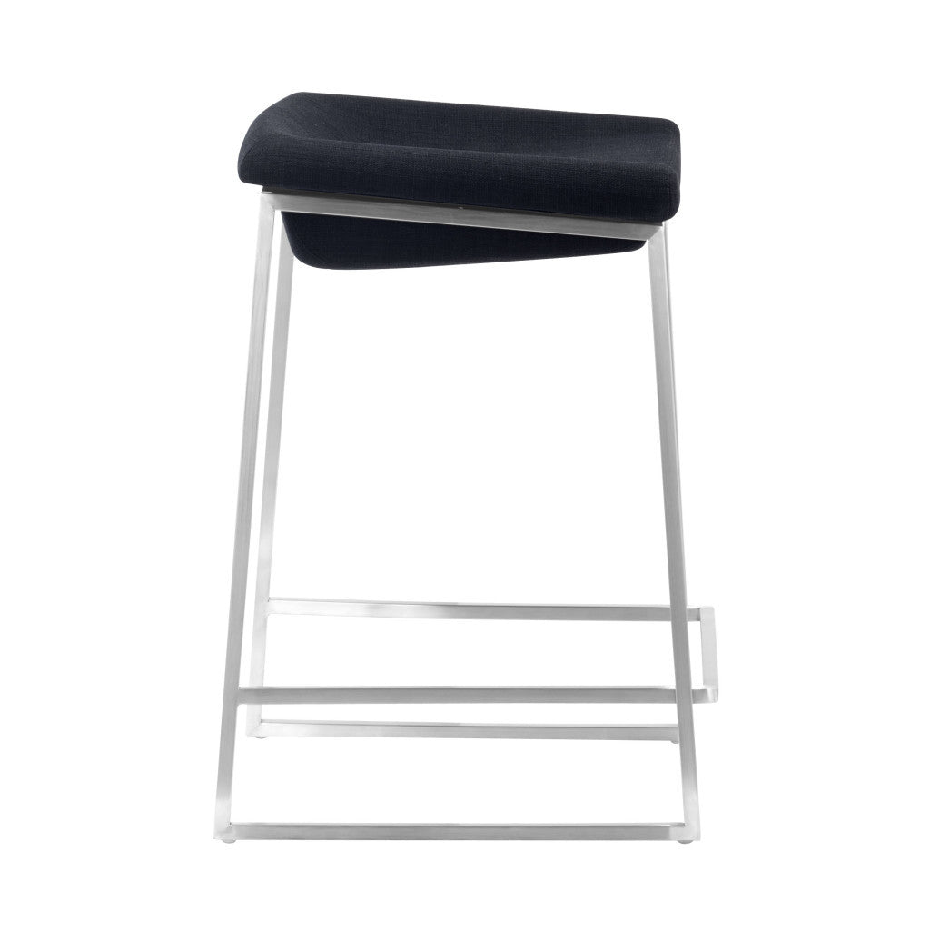 Set of Two 24" Black and Silver Fabric and Stainless Steel Backless Counter Height Bar Chairs