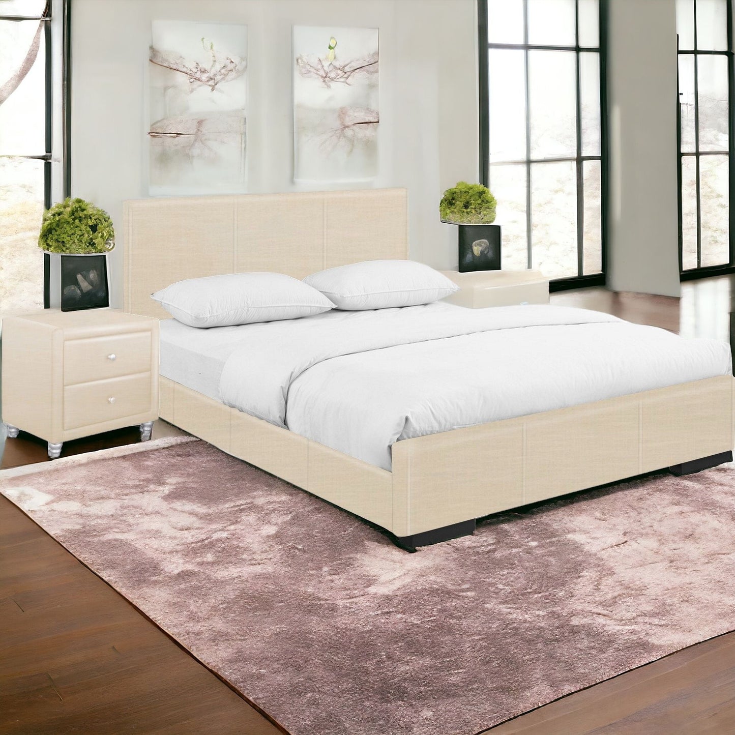 Black Wood And Linen King Bed Frame