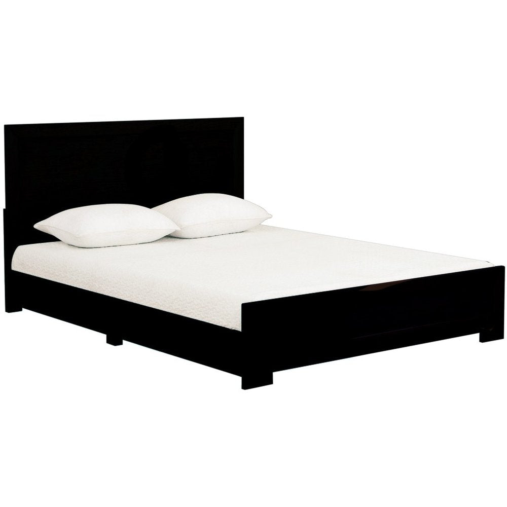 Brown Inlaid Panels Solid Wood Full Bed Frame