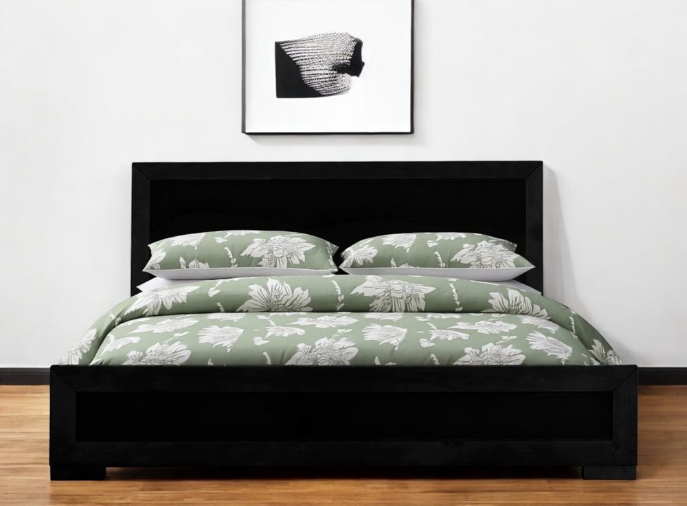 Brown Inlaid Panels Solid Wood Full Bed Frame