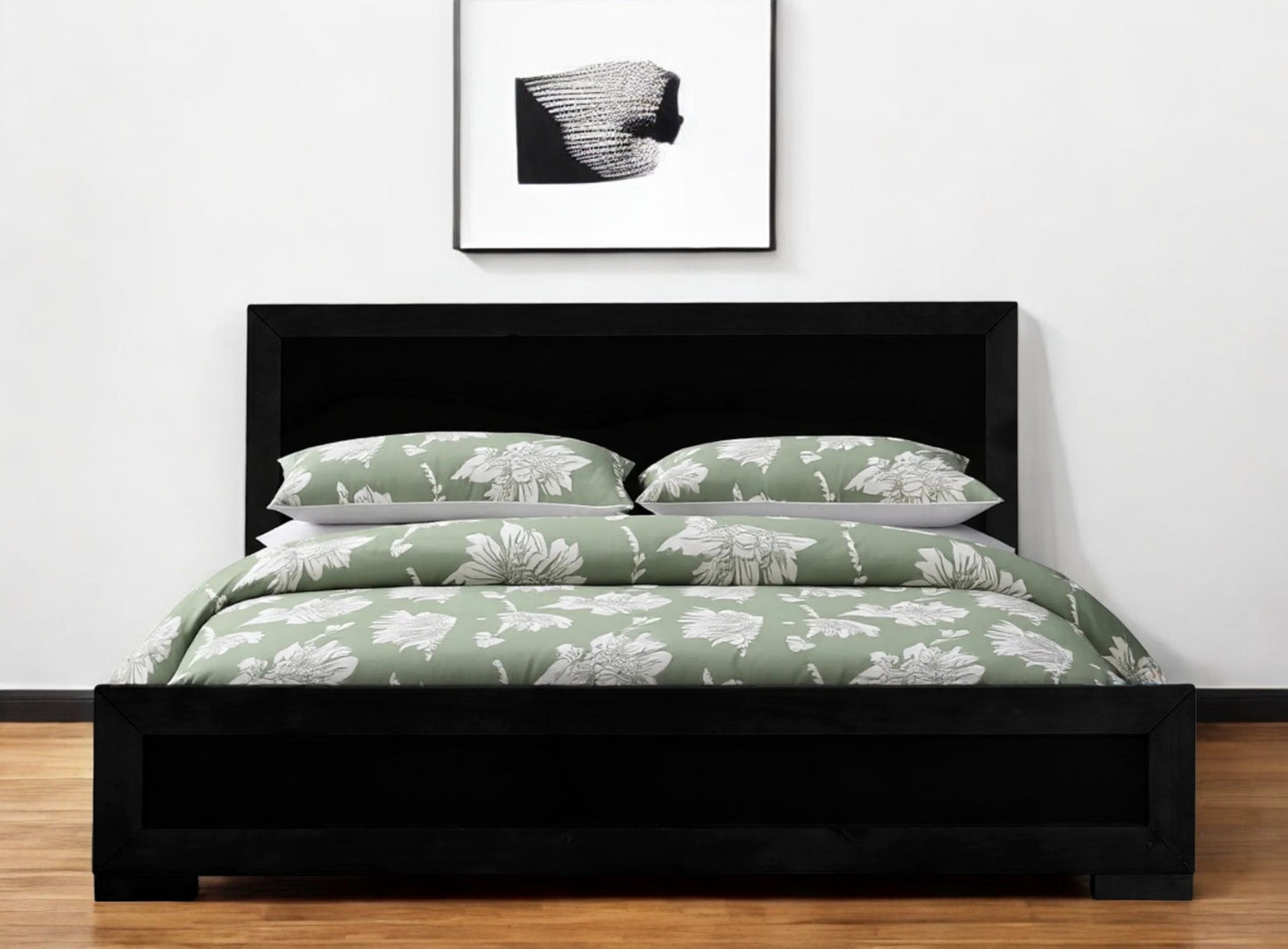 White Solid and Manufactured Wood Queen Bed Frame