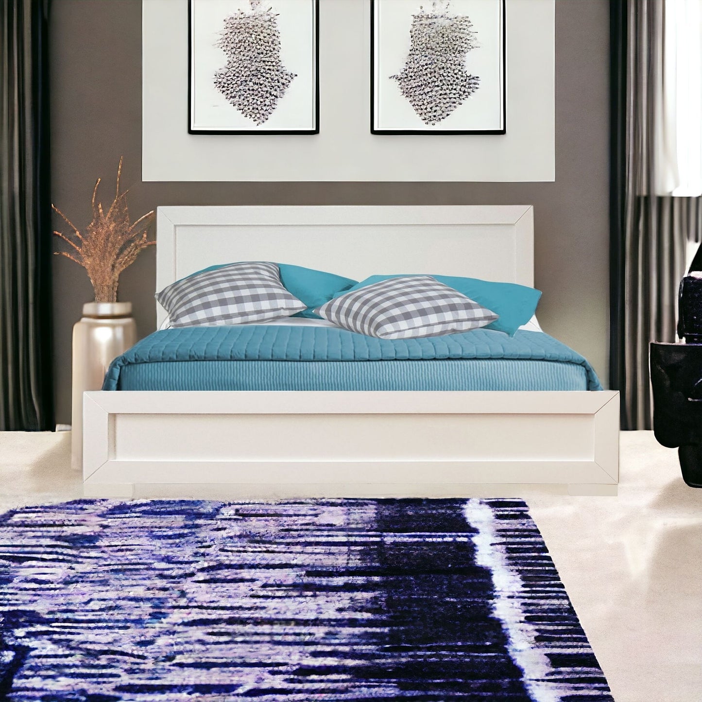 White Solid and Manufactured Wood Queen Bed Frame