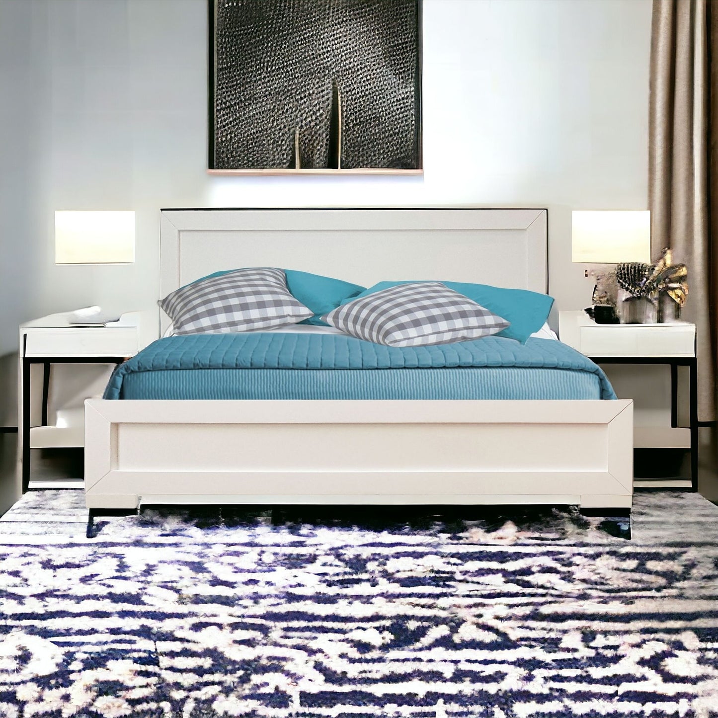 White Solid and Manufactured Wood Queen Bed Frame