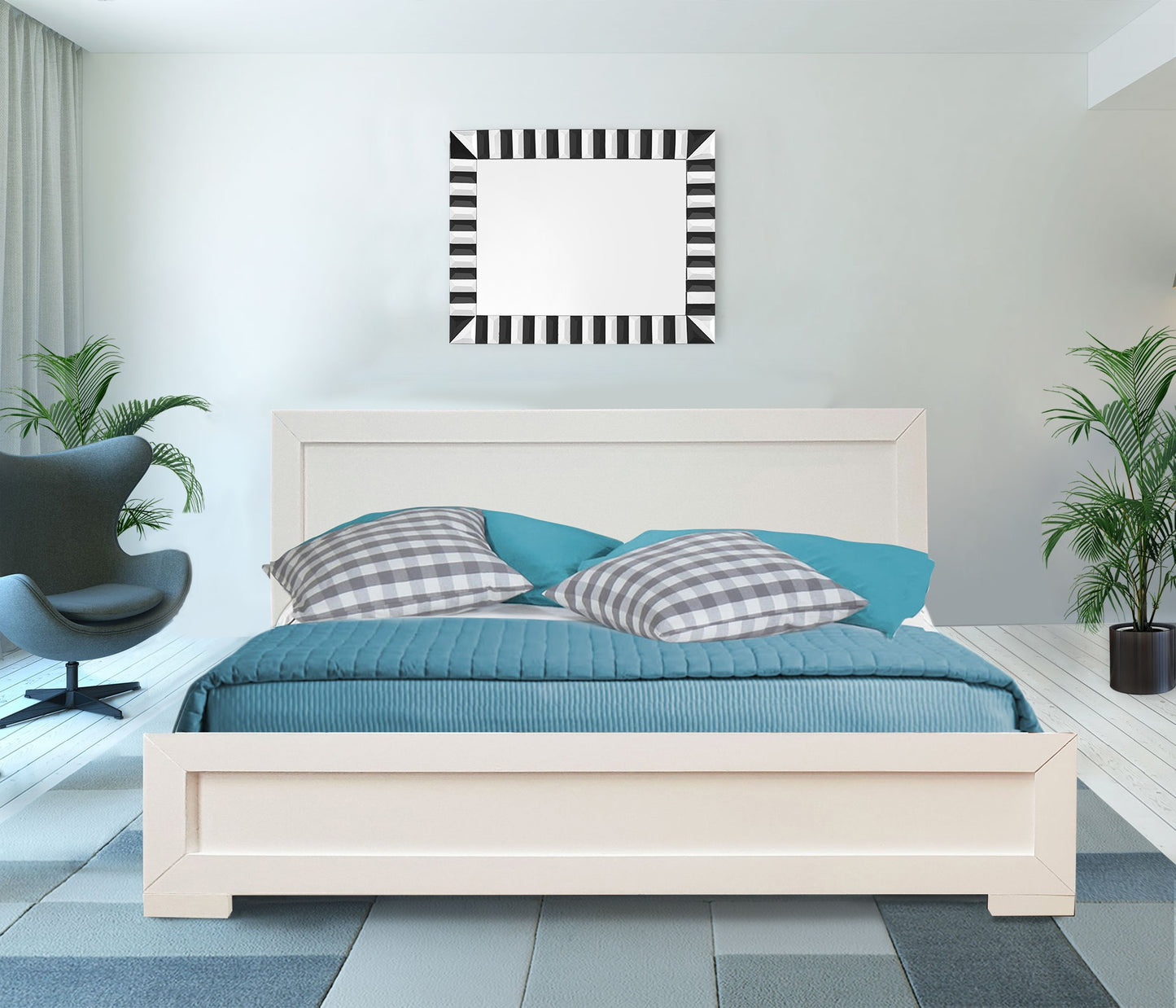 White Solid and Manufactured Wood Queen Bed Frame