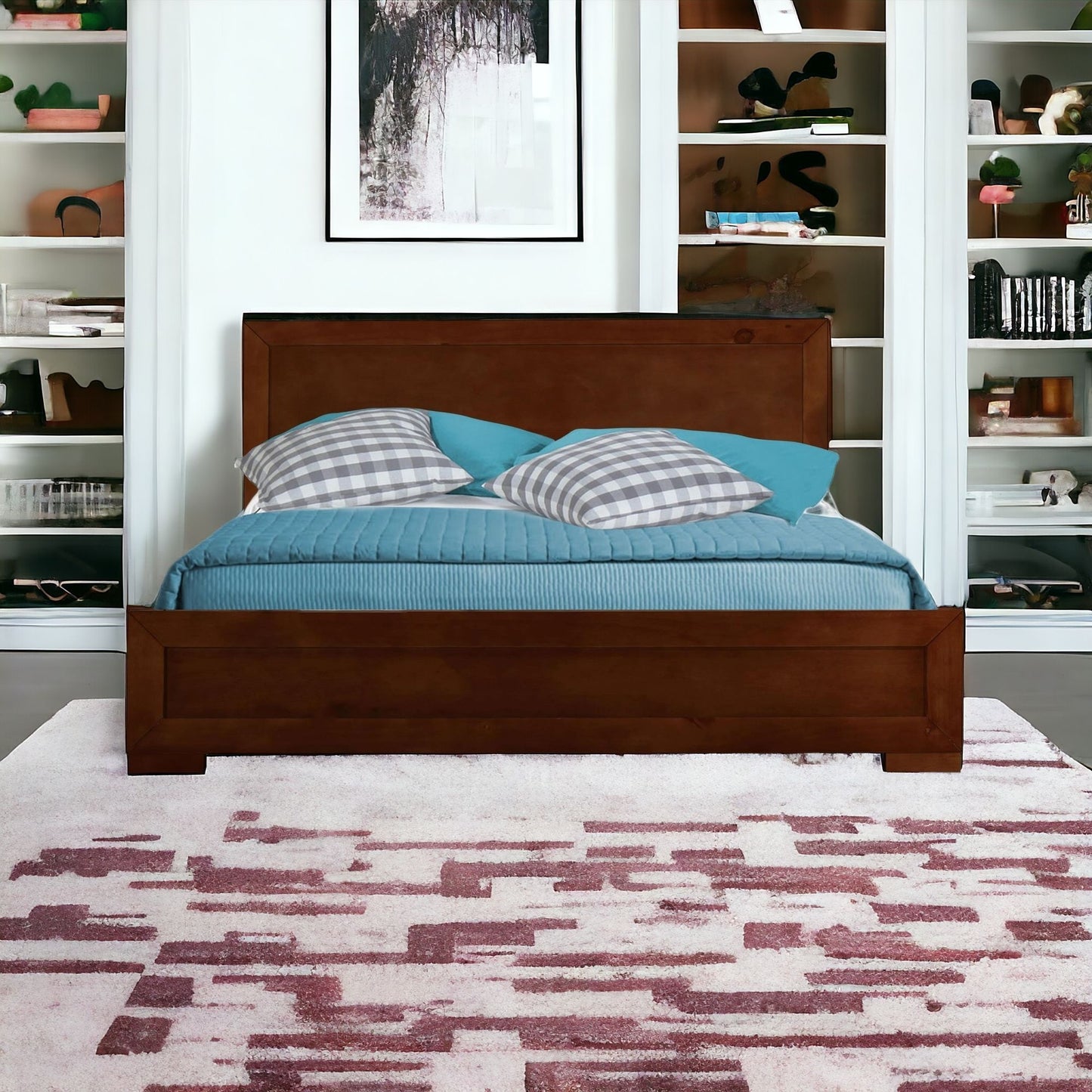 White Solid and Manufactured Wood Queen Bed Frame
