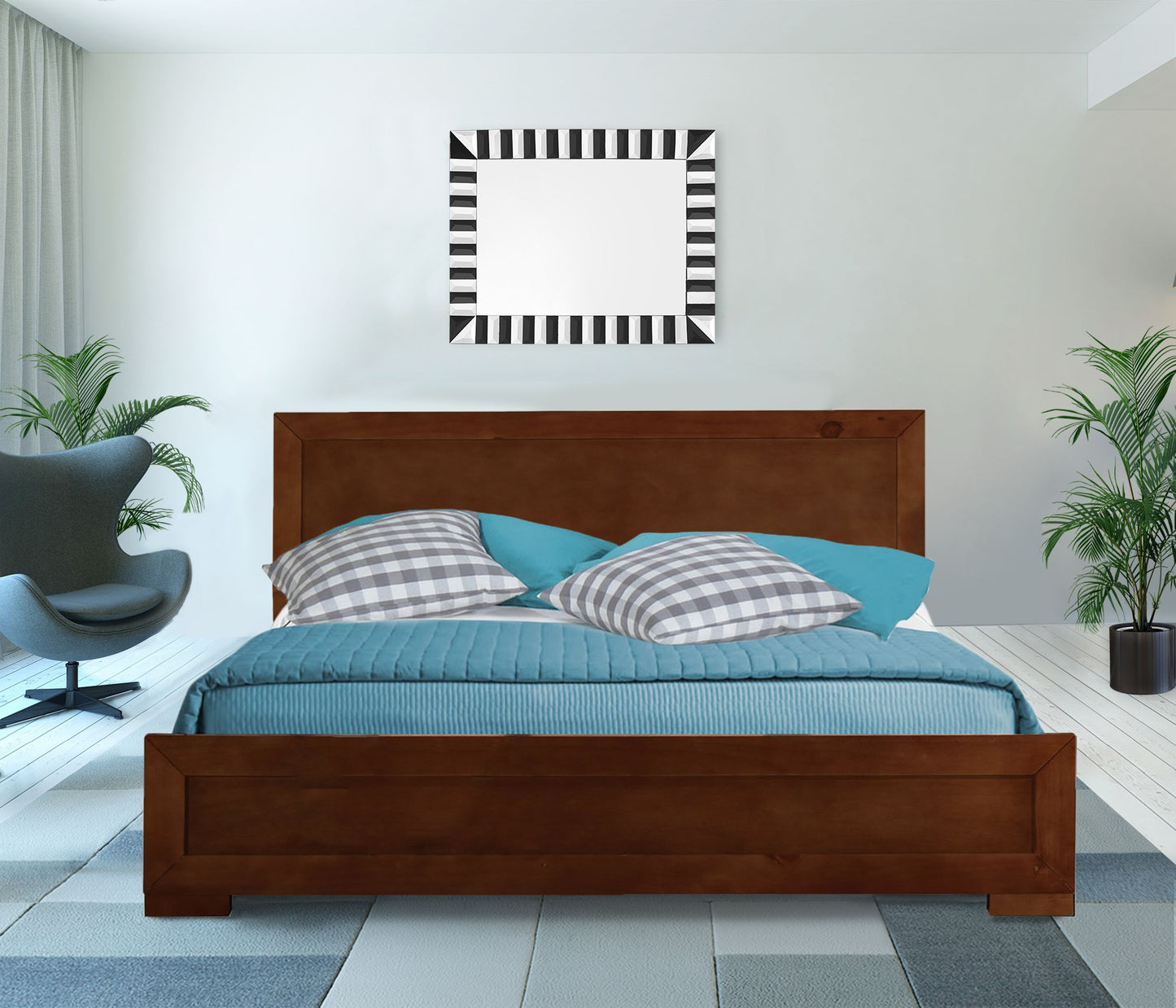 White Solid and Manufactured Wood Queen Bed Frame