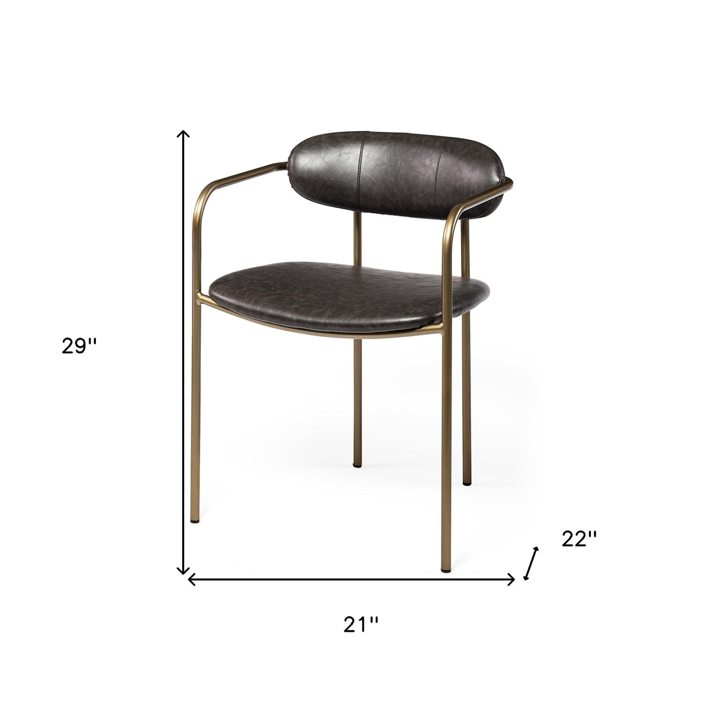 Set of Two Brown and Gold Upholstered Faux Leather Dining Arm Chairs