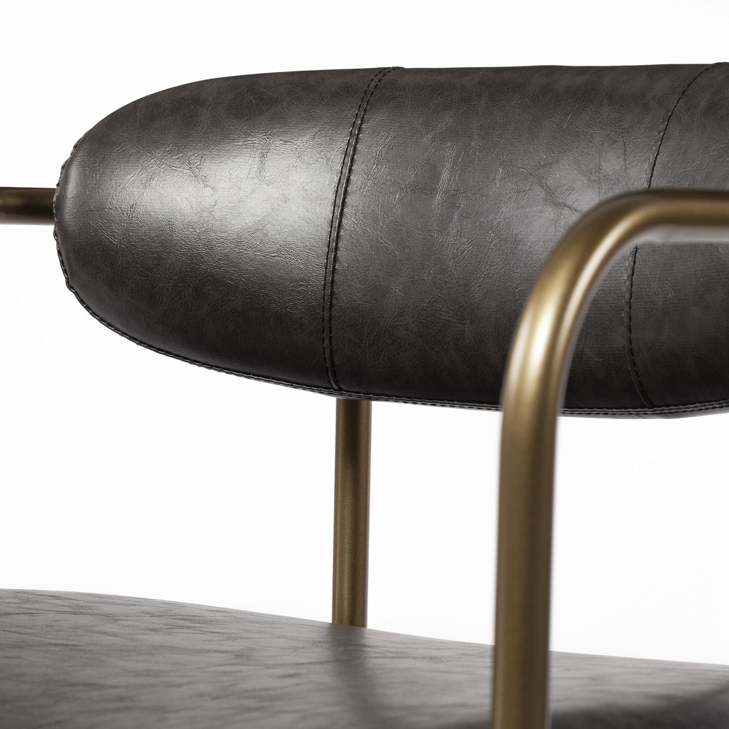 Set of Two Brown and Gold Upholstered Faux Leather Dining Arm Chairs