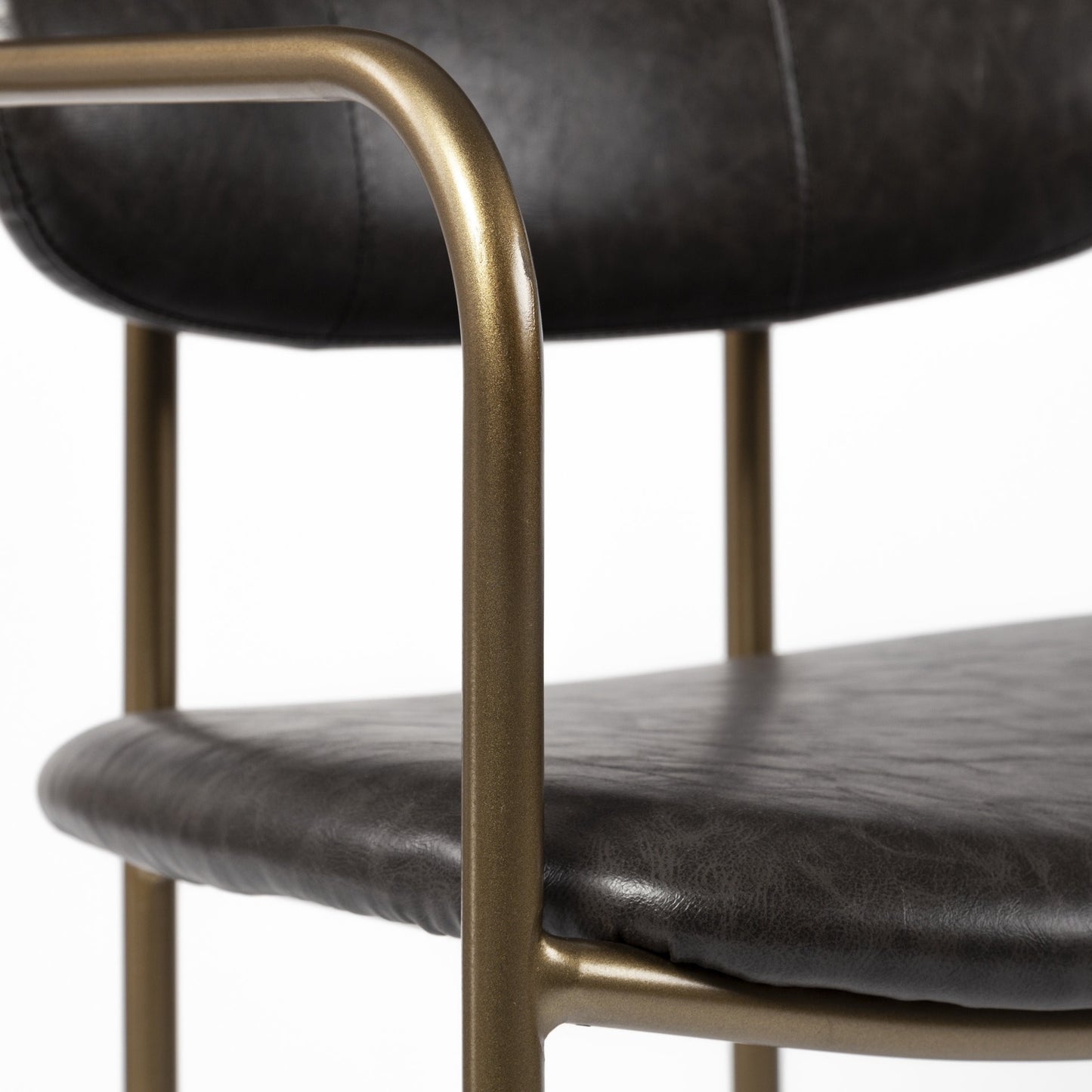 Set of Two Brown and Gold Upholstered Faux Leather Dining Arm Chairs