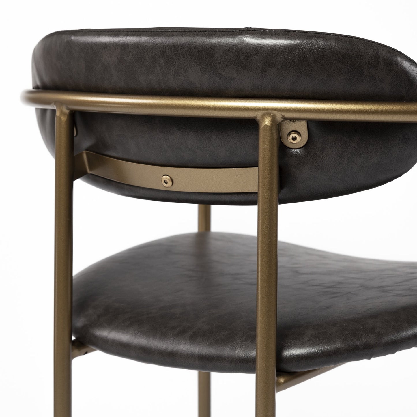 Set of Two Brown and Gold Upholstered Faux Leather Dining Arm Chairs