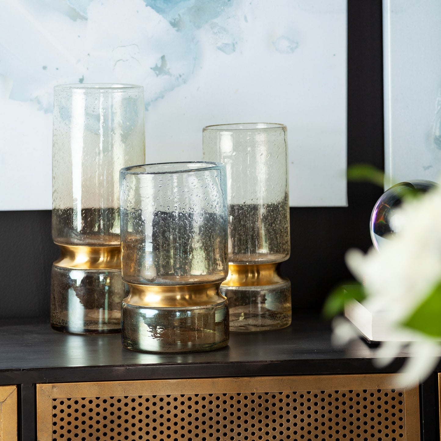 11" Gold Abstract Cylinder Crystal Glass Table Vase
