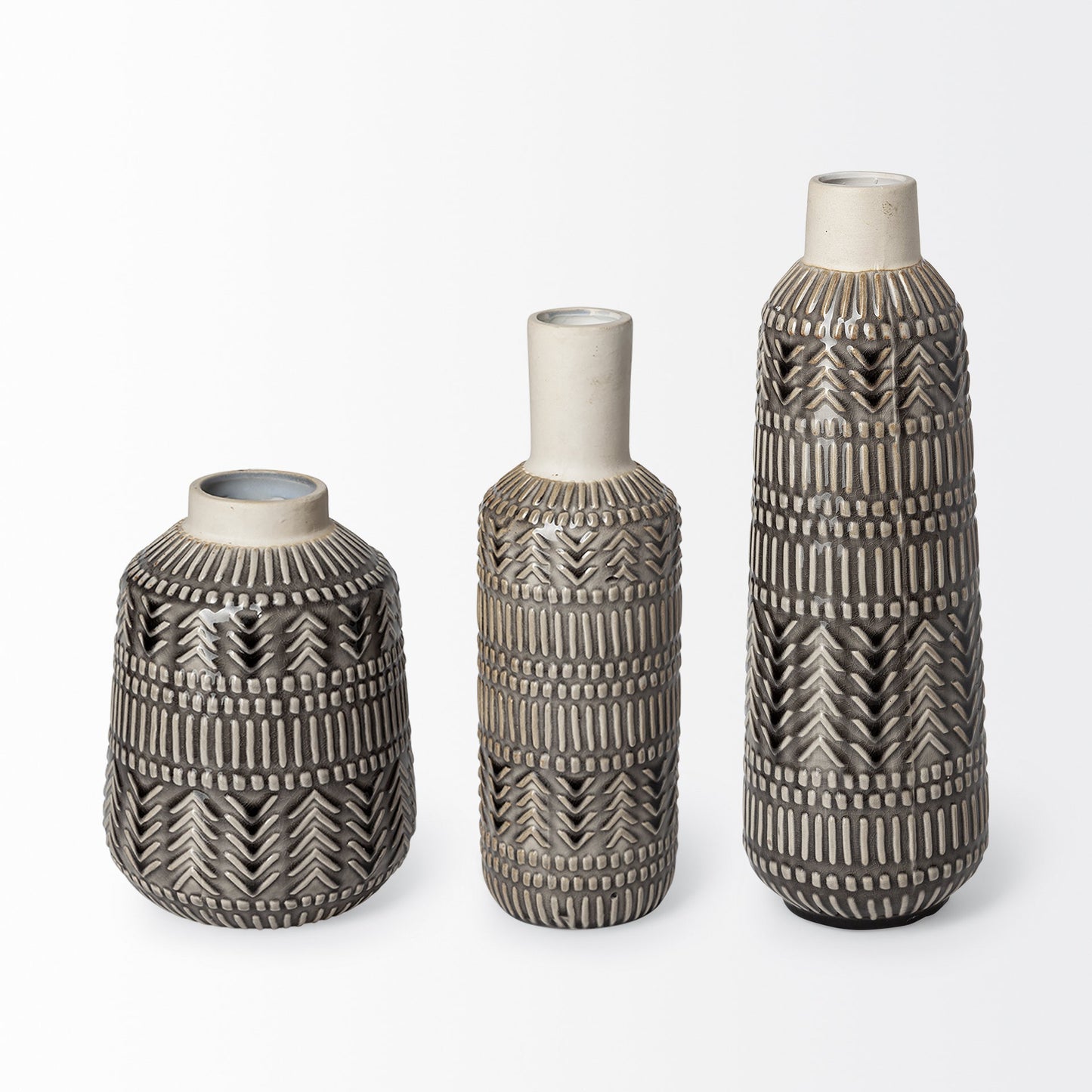 8" Gray Abstract Cylinder Ceramic Table Vase