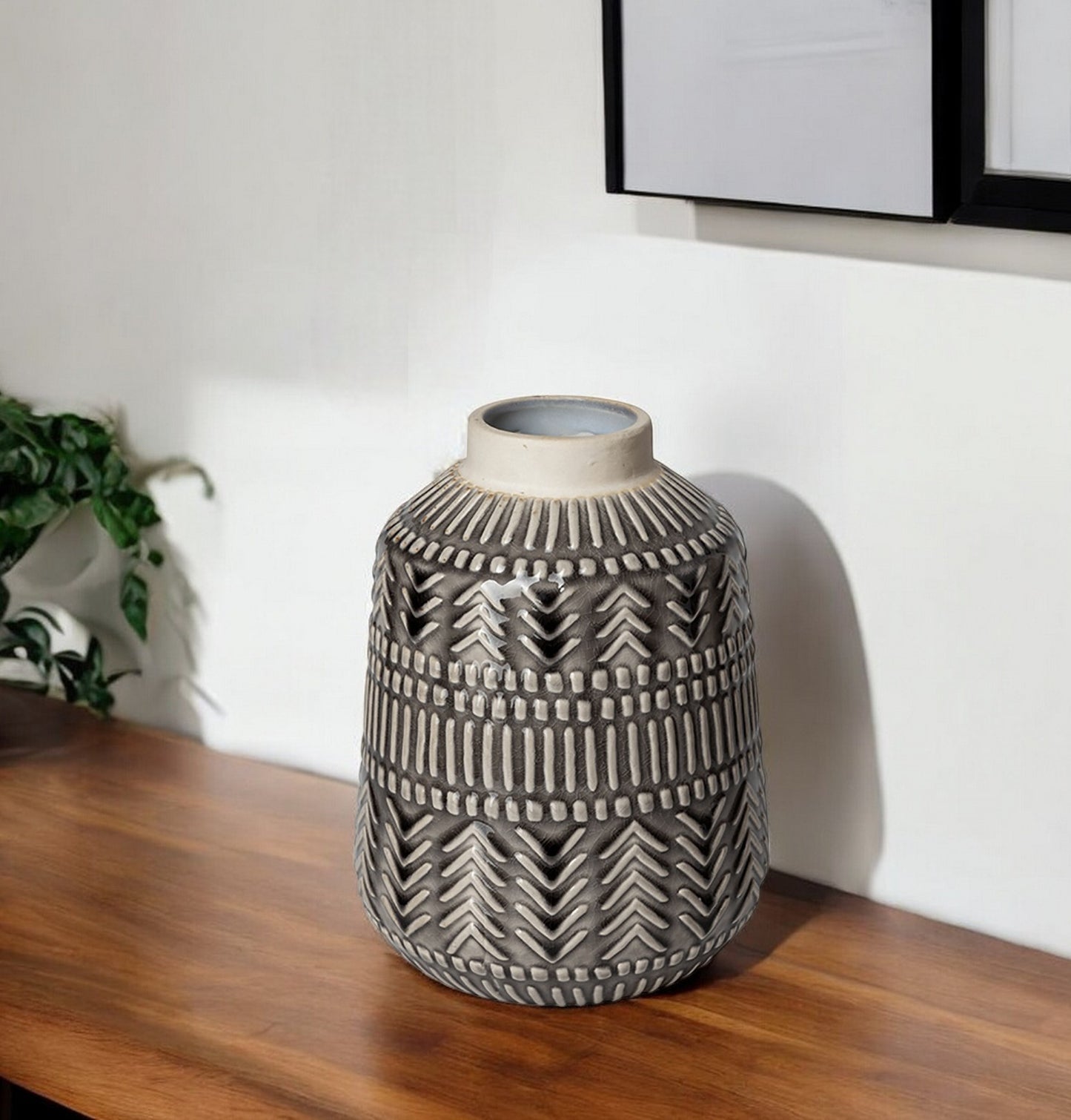 8" Gray Abstract Cylinder Ceramic Table Vase