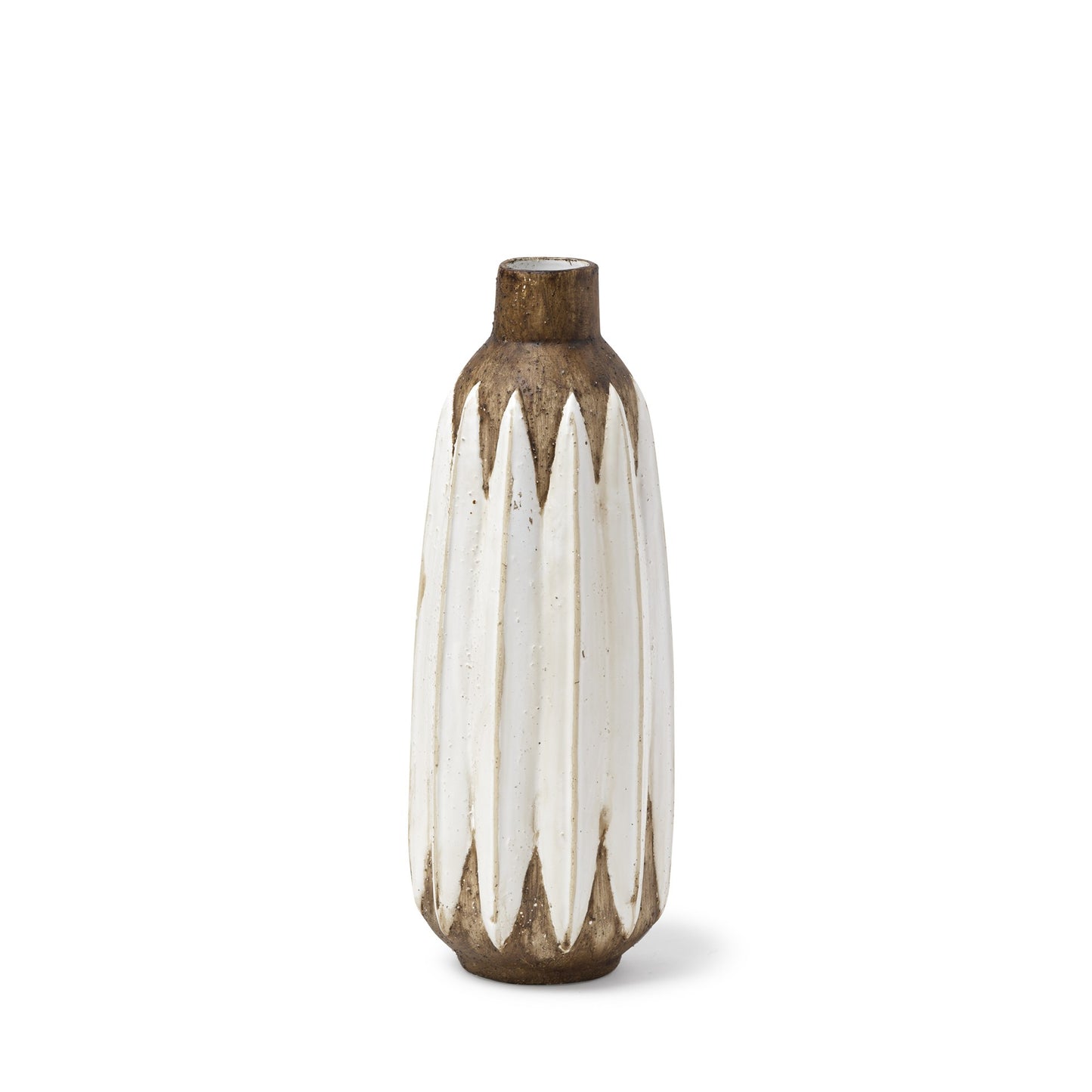 14" Brown And White Abstract Cylinder Ceramic Table Vase